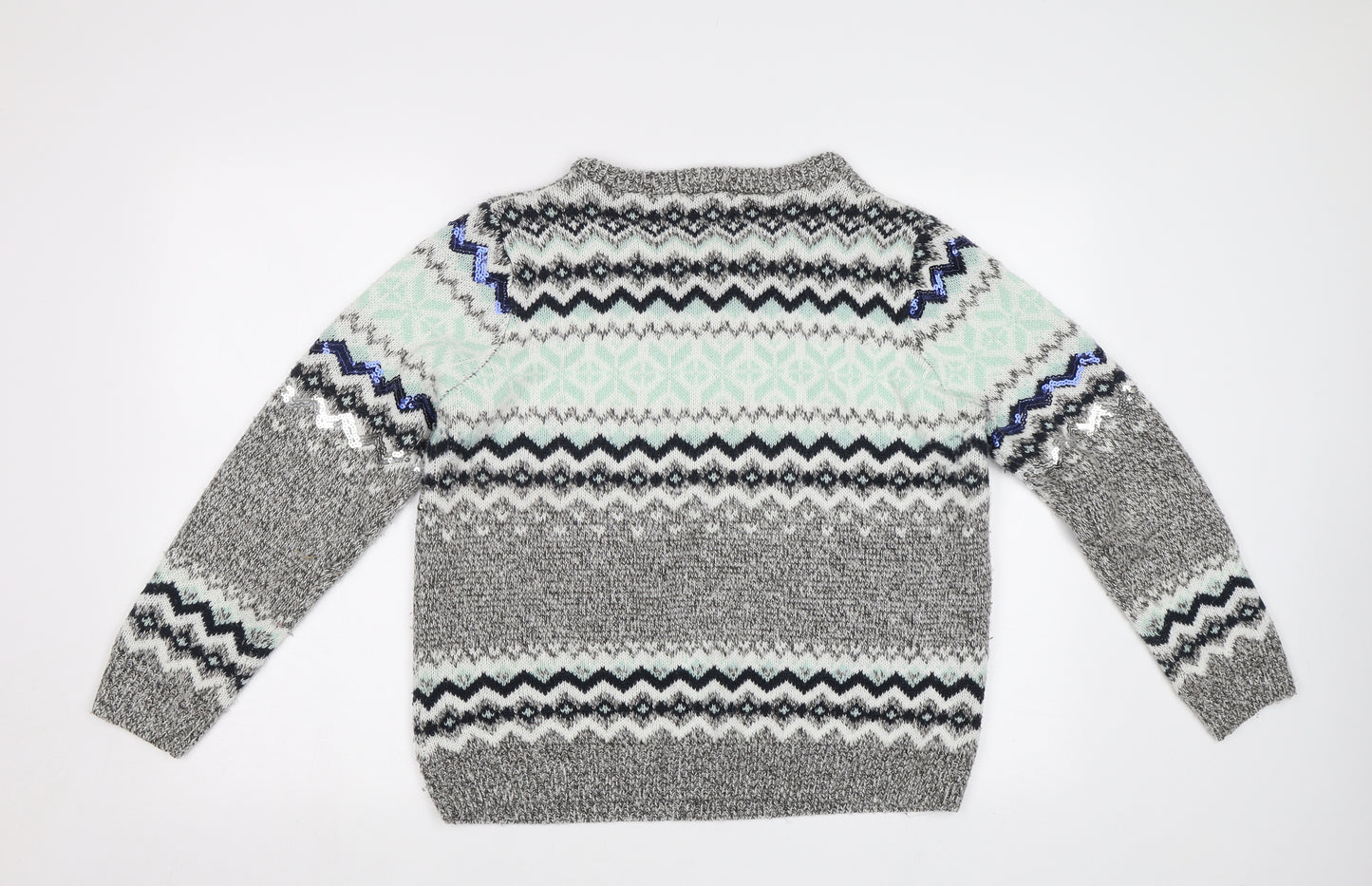 Avenue Womens Grey Fair Isle  Pullover Jumper Size 14  - Sequin detail