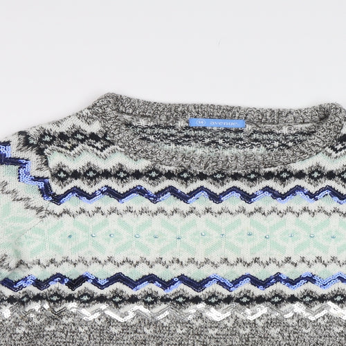 Avenue Womens Grey Fair Isle  Pullover Jumper Size 14  - Sequin detail