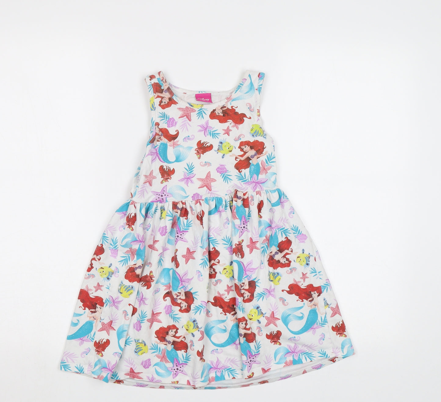 Disney Girls White Geometric  A-Line  Size 7 Years  - Ariel Mermaid