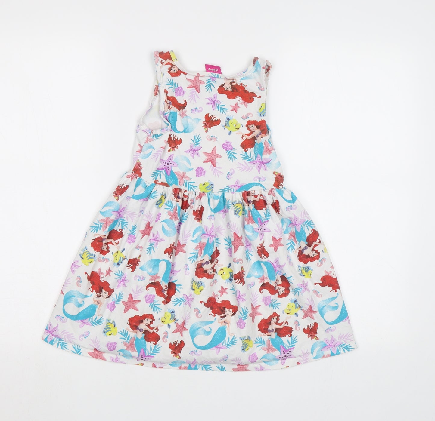 Disney Girls White Geometric  A-Line  Size 7 Years  - Ariel Mermaid