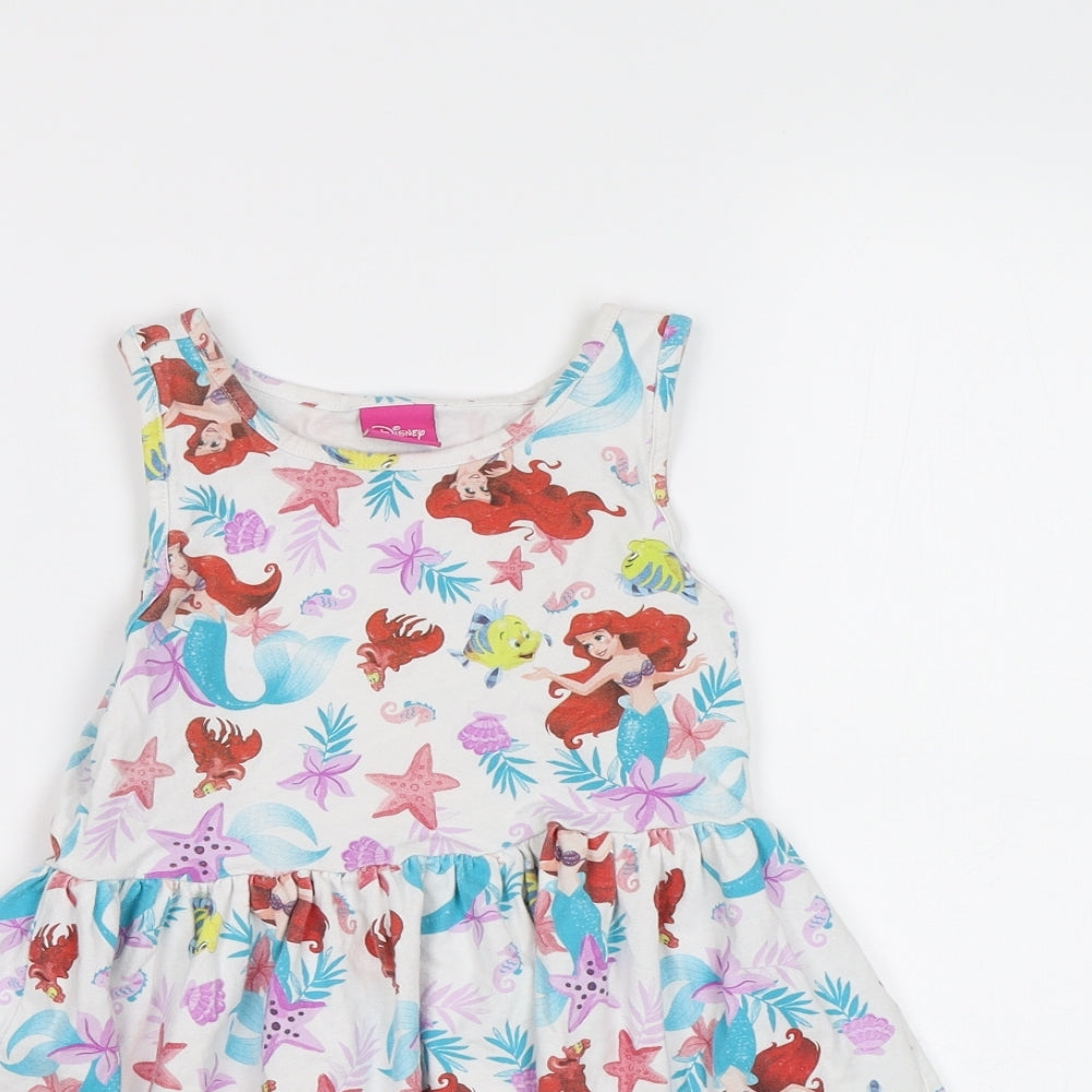 Disney Girls White Geometric  A-Line  Size 7 Years  - Ariel Mermaid