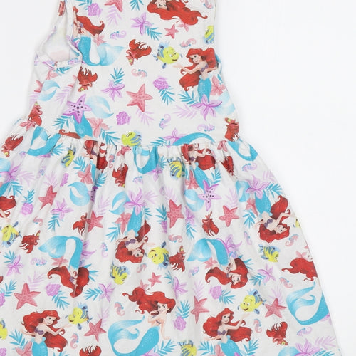 Disney Girls White Geometric  A-Line  Size 7 Years  - Ariel Mermaid