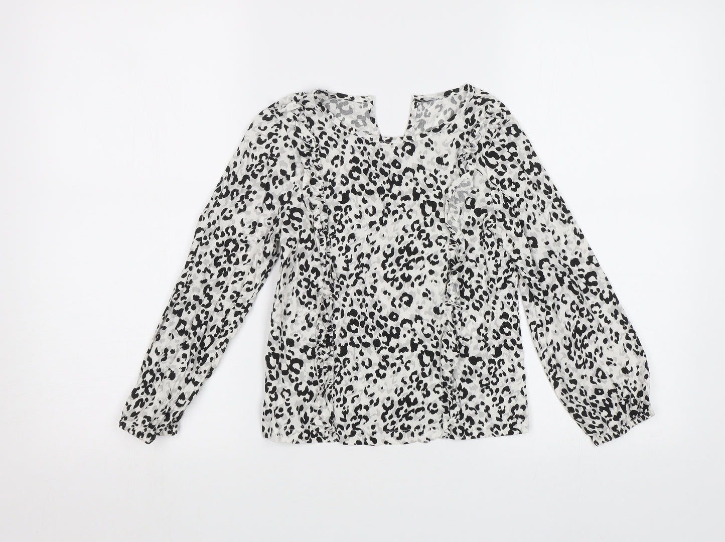 TU Girls White Animal Print  Basic Blouse Size 8 Years