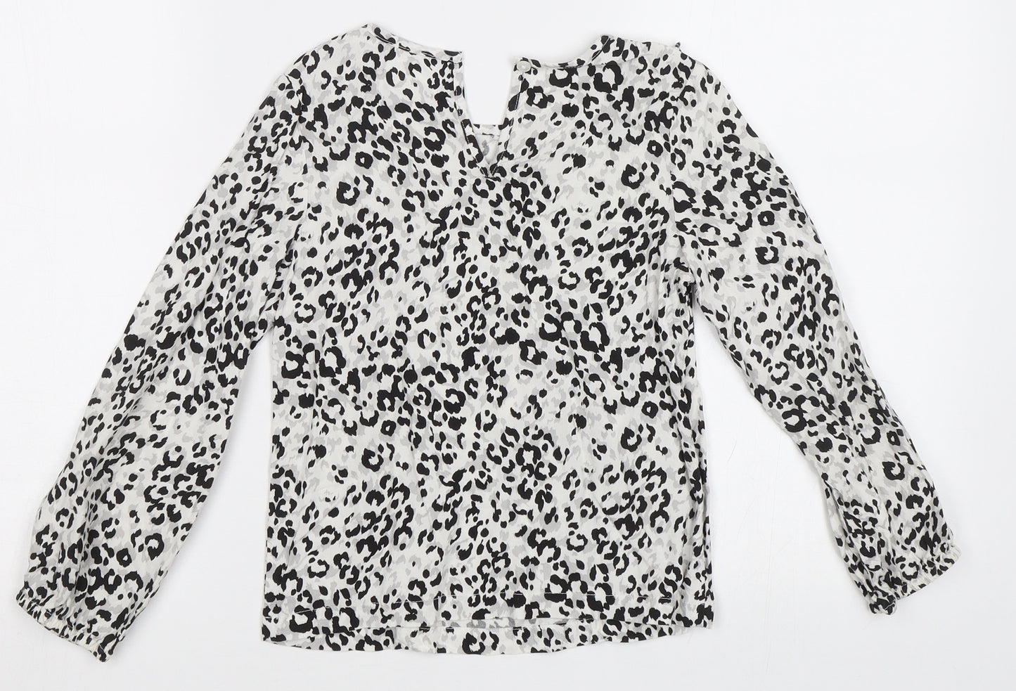 TU Girls White Animal Print  Basic Blouse Size 8 Years