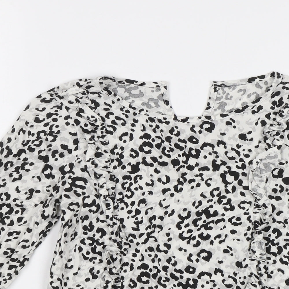TU Girls White Animal Print  Basic Blouse Size 8 Years