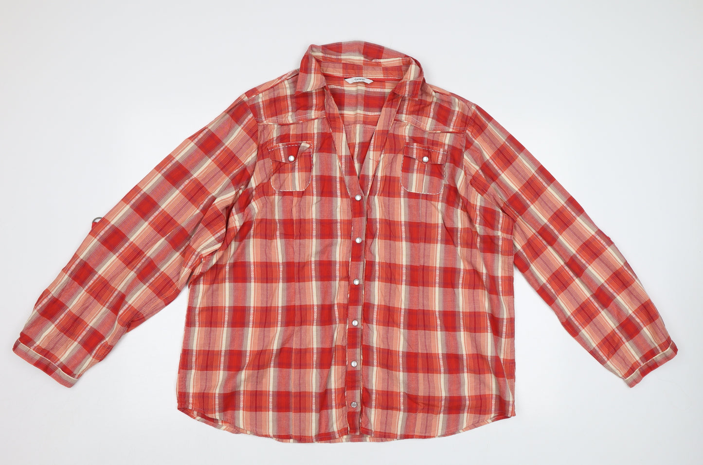George Womens Orange Check  Basic Blouse Size 24