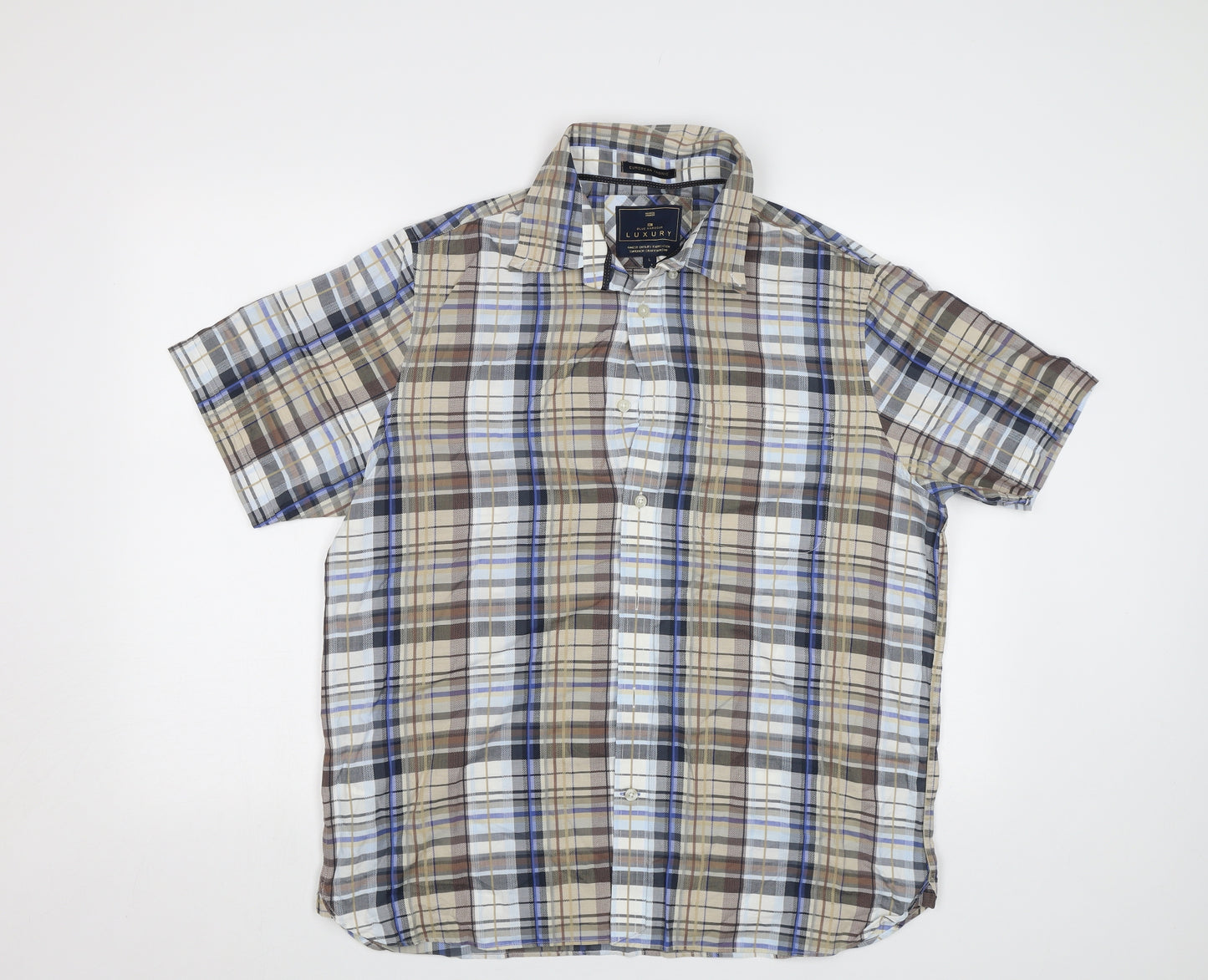M&S Mens Blue Check   Button-Up Size L