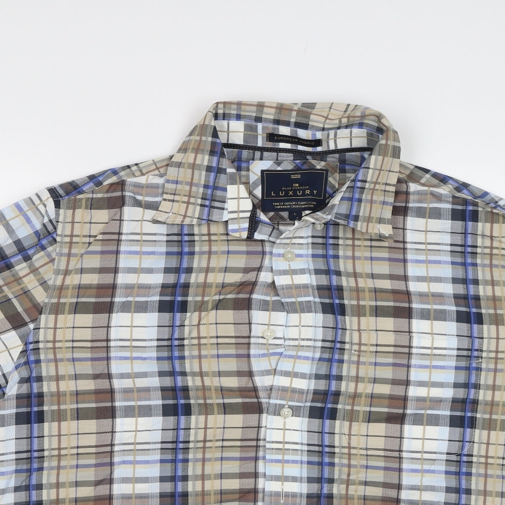 M&S Mens Blue Check   Button-Up Size L