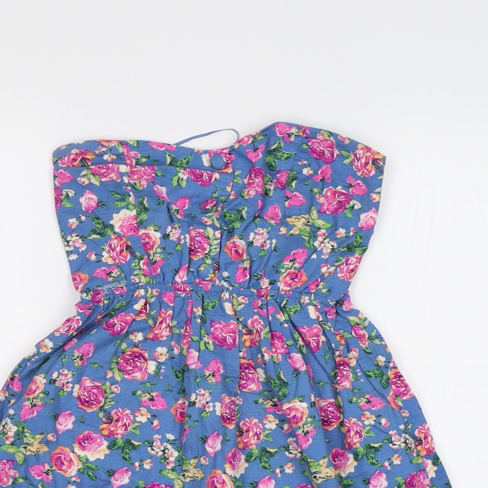 Hearts &Bows Womens Blue Floral  A-Line  Size S