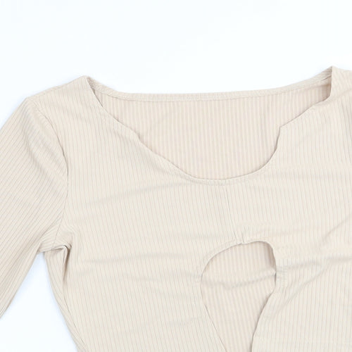 SheIn Womens Beige   Cropped T-Shirt Size S  - Cut away front