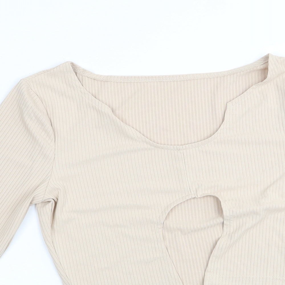 SheIn Womens Beige   Cropped T-Shirt Size S  - Cut away front