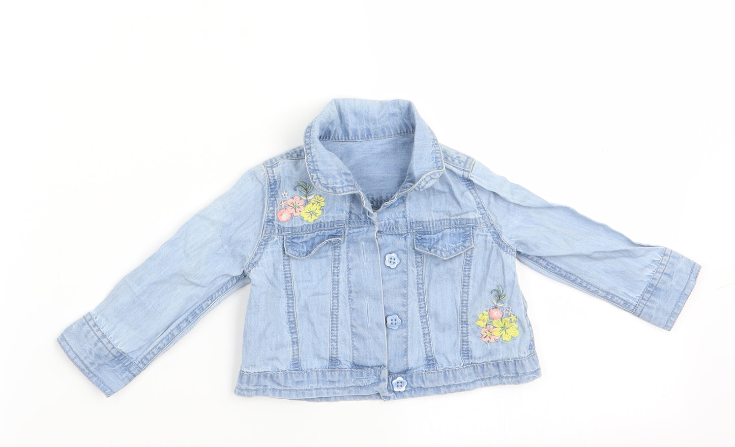 George Girls Blue Floral  Basic Blouse Size 3-6 Months  - Denim shirt