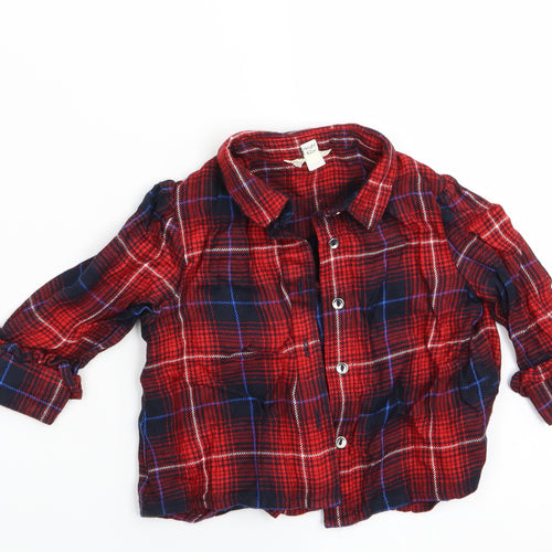 River Island Mini Girls Red Check  Basic Blouse Size 0-3 Months  - Frilled Cuffs
