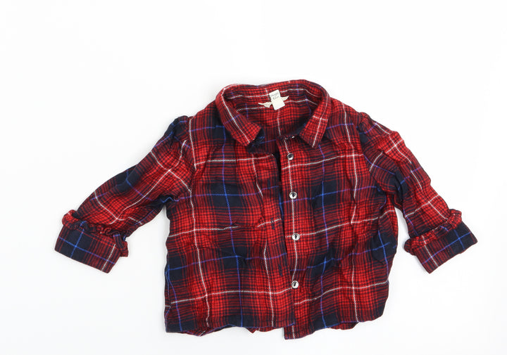 River Island Mini Girls Red Check  Basic Blouse Size 0-3 Months  - Frilled Cuffs