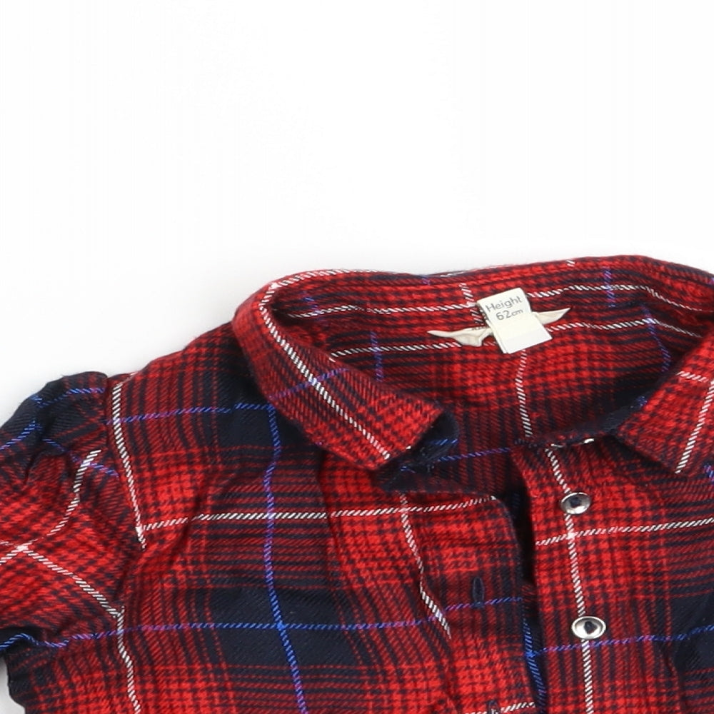 River Island Mini Girls Red Check  Basic Blouse Size 0-3 Months  - Frilled Cuffs
