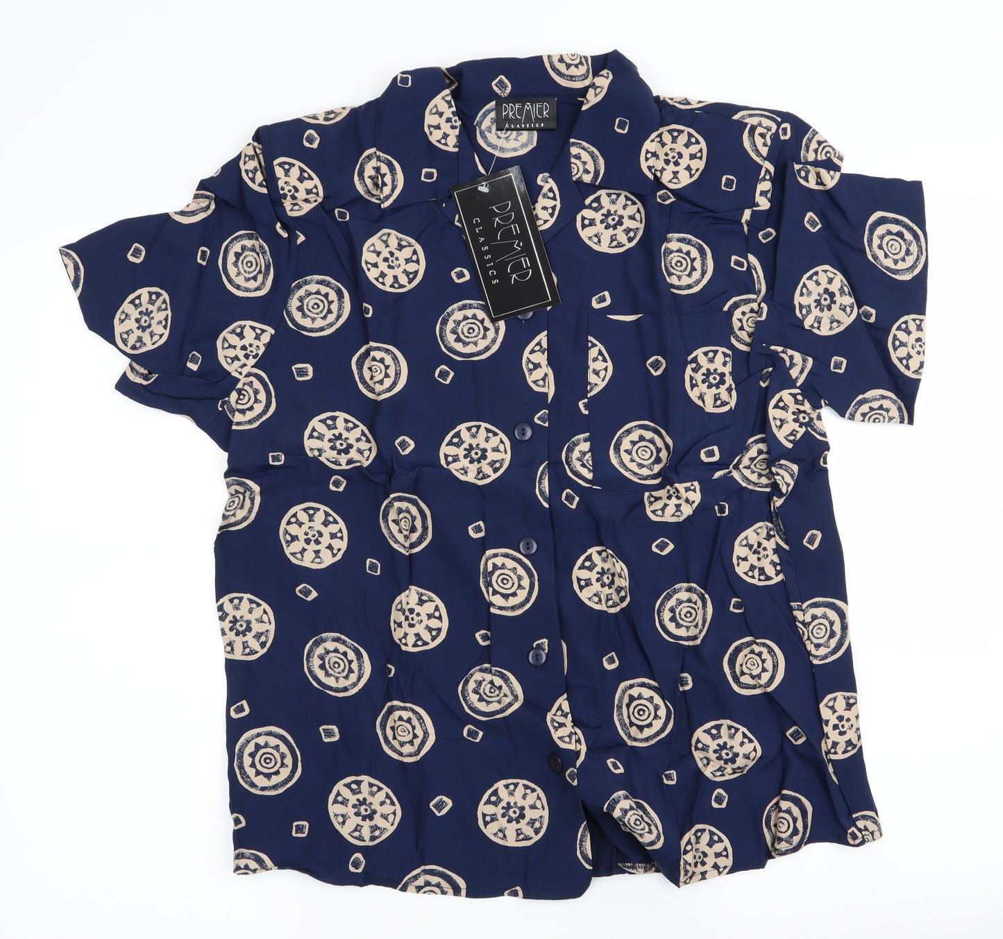 Premier Classics Womens Blue Geometric  Basic Blouse Size 18