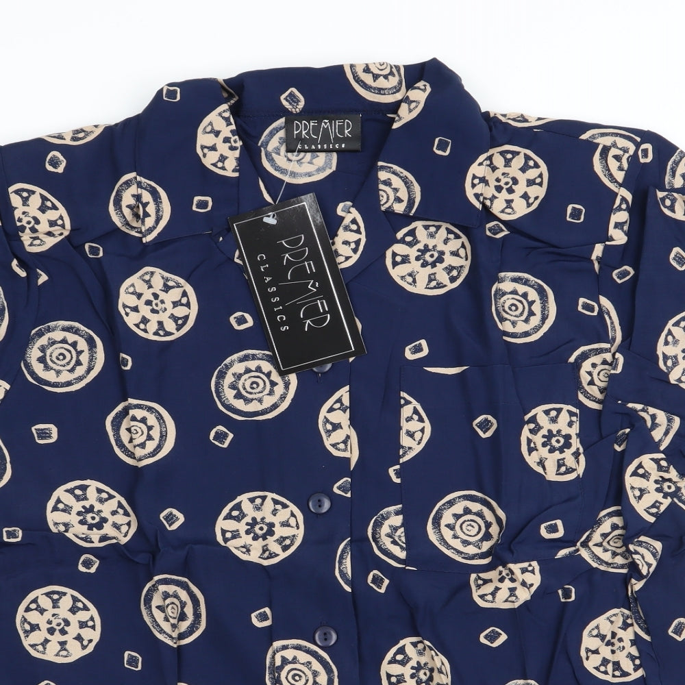 Premier Classics Womens Blue Geometric  Basic Blouse Size 18