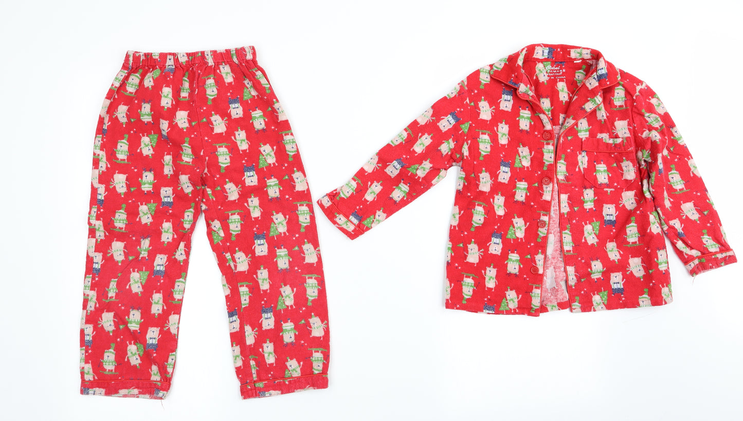 Primark Boys Red Animal Print   Pyjama Set Size 4-5 Years  - Christmas Bear