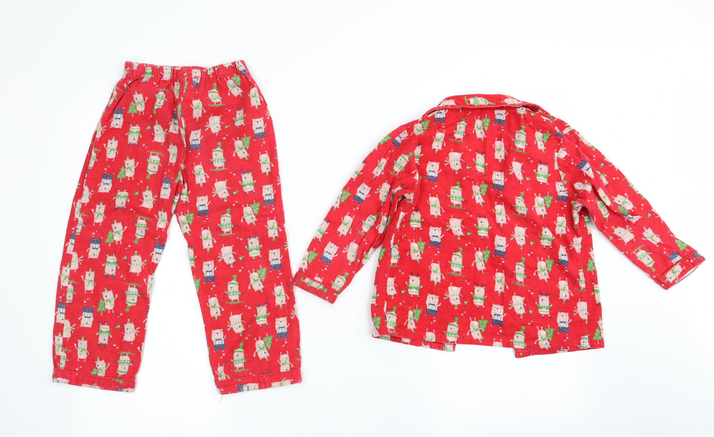 Primark Boys Red Animal Print   Pyjama Set Size 4-5 Years  - Christmas Bear