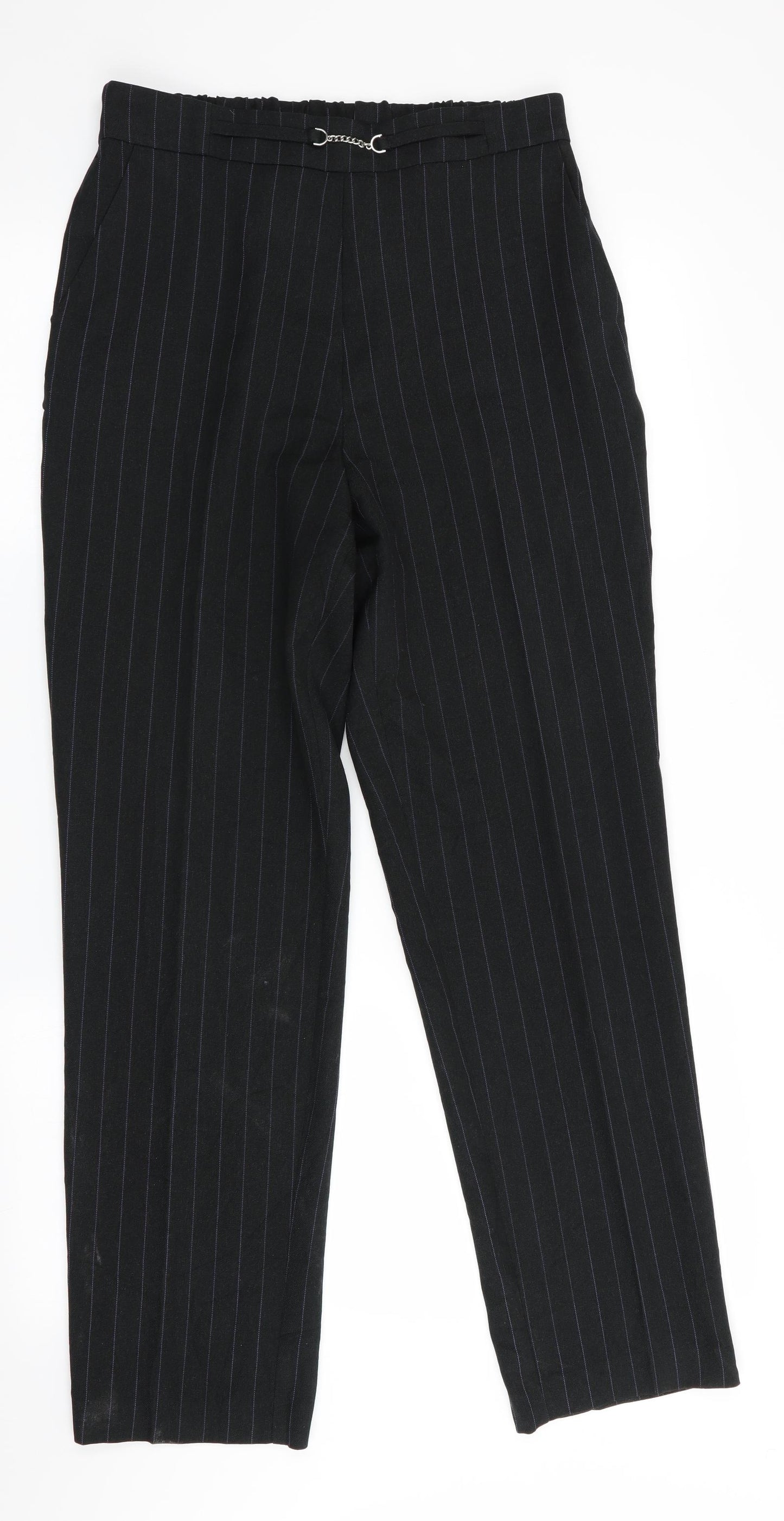 TU Womens Black Striped  Trousers  Size 10 L30 in - elasticated back