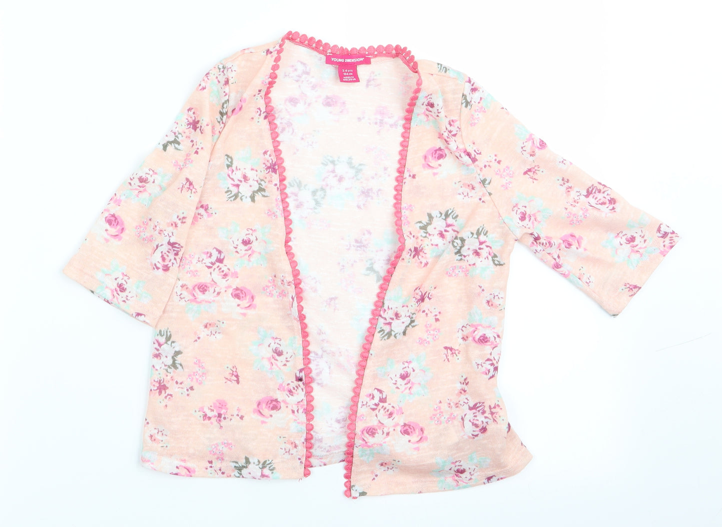 Young Dimension Girls Pink Floral  Cardigan Jumper Size 3-4 Years
