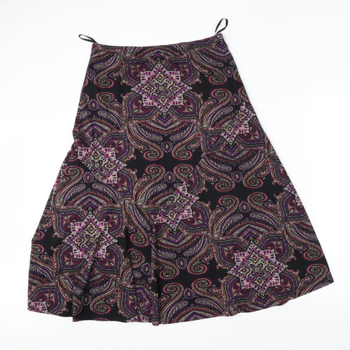 M&S Womens Black Fair Isle  A-Line Skirt Size 10