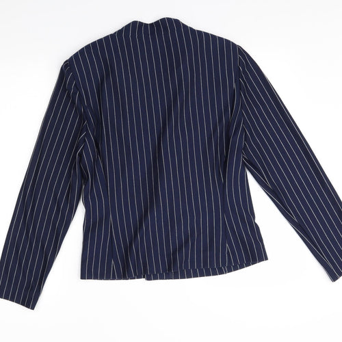 M&S Womens Blue Striped  Jacket Blazer Size 14  -  buttonless