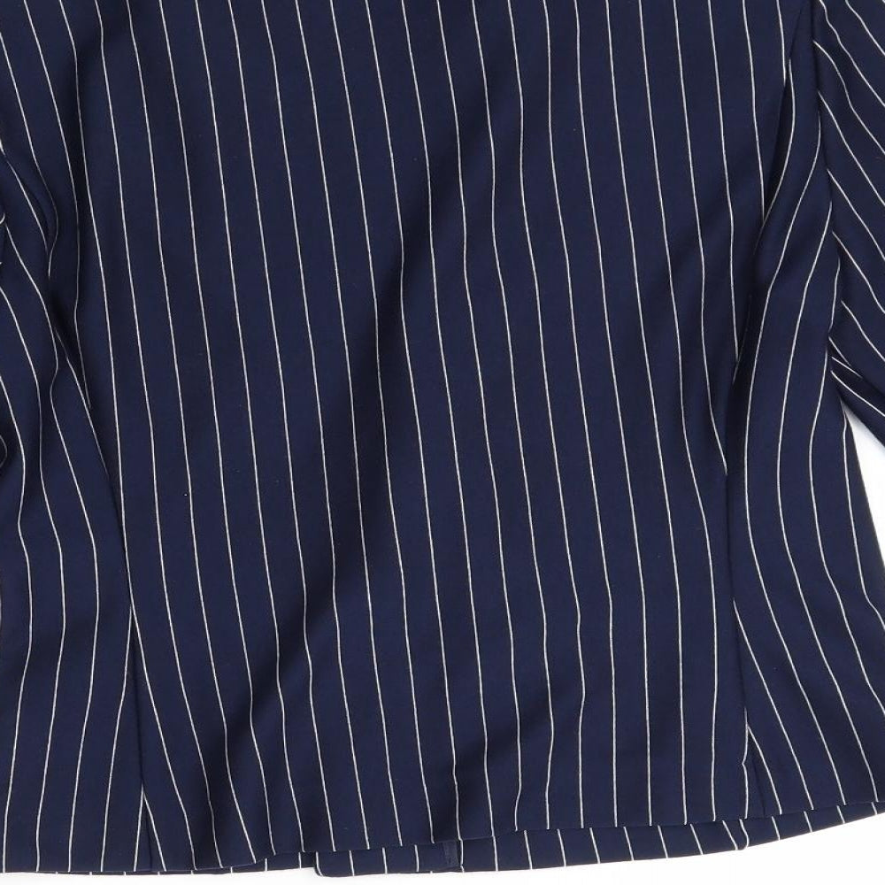 M&S Womens Blue Striped  Jacket Blazer Size 14  -  buttonless