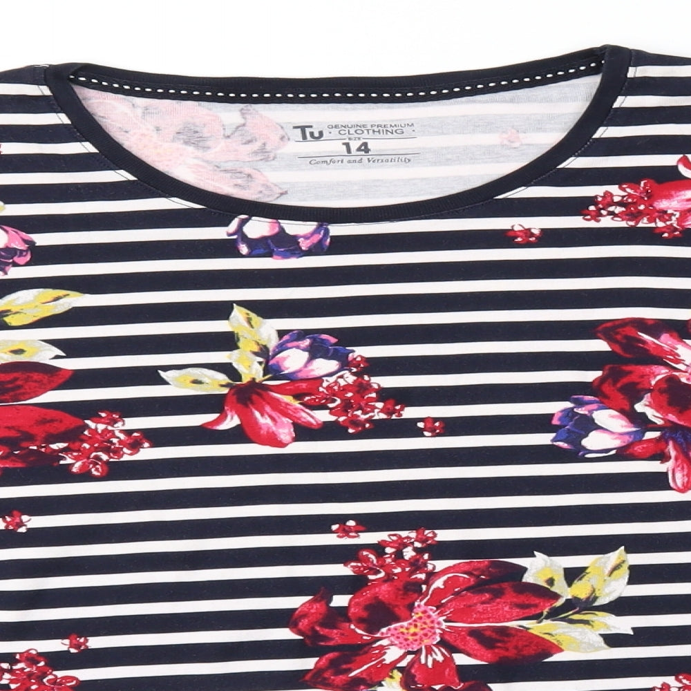 TU Womens Black Striped  Basic T-Shirt Size 14