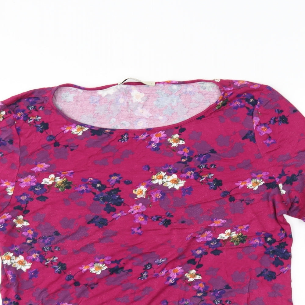 Oasis Womens Pink Floral  Basic T-Shirt Size L