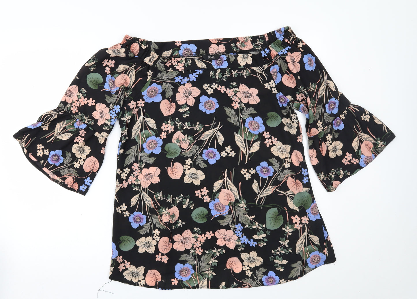 F&F Womens Black Floral  Basic Blouse Size 12