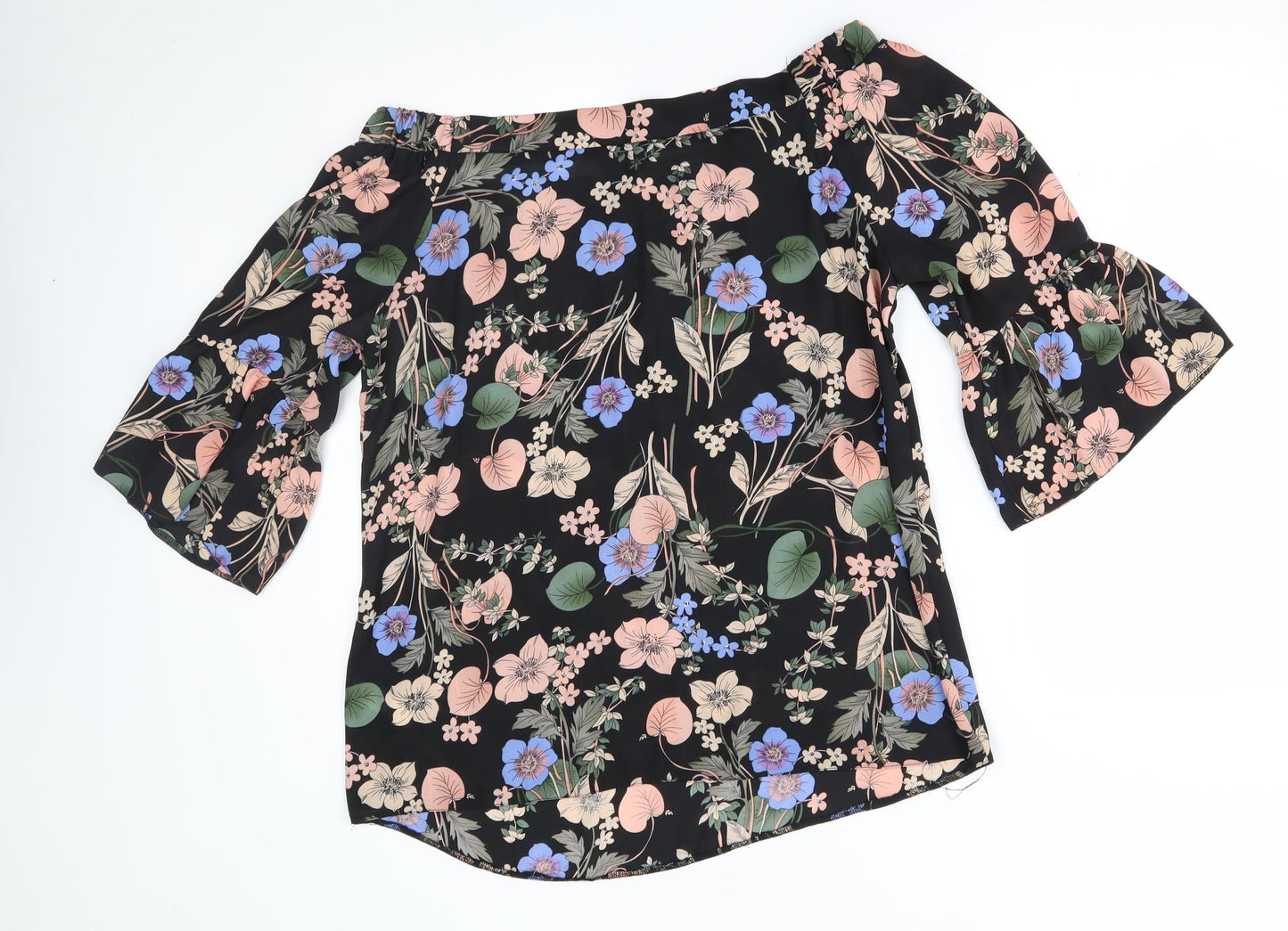 F&F Womens Black Floral  Basic Blouse Size 12