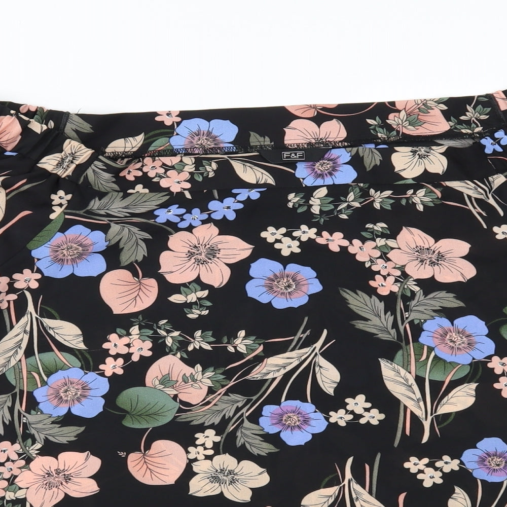 F&F Womens Black Floral  Basic Blouse Size 12