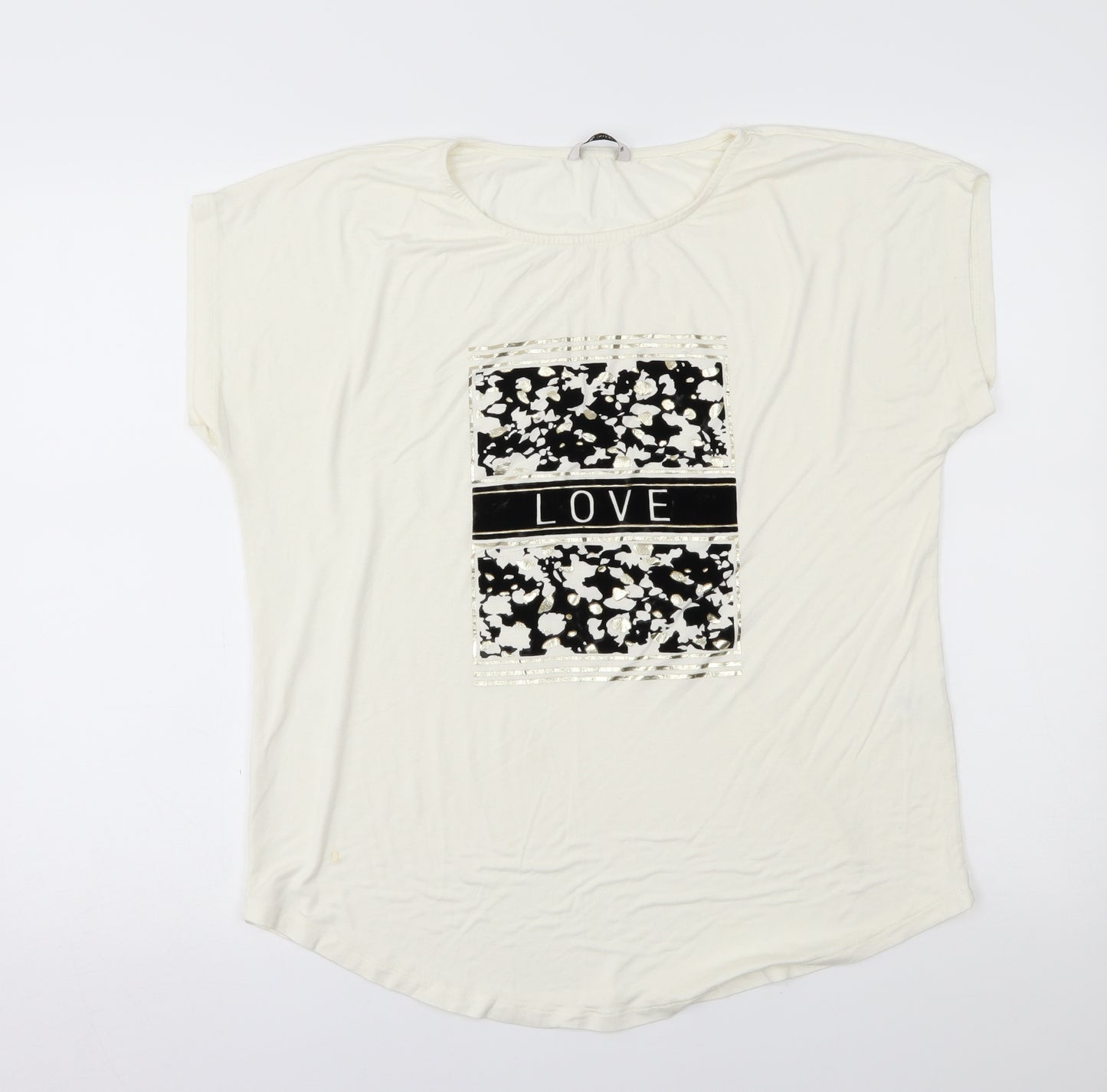 TU Womens Ivory   Basic T-Shirt Size 16  - love