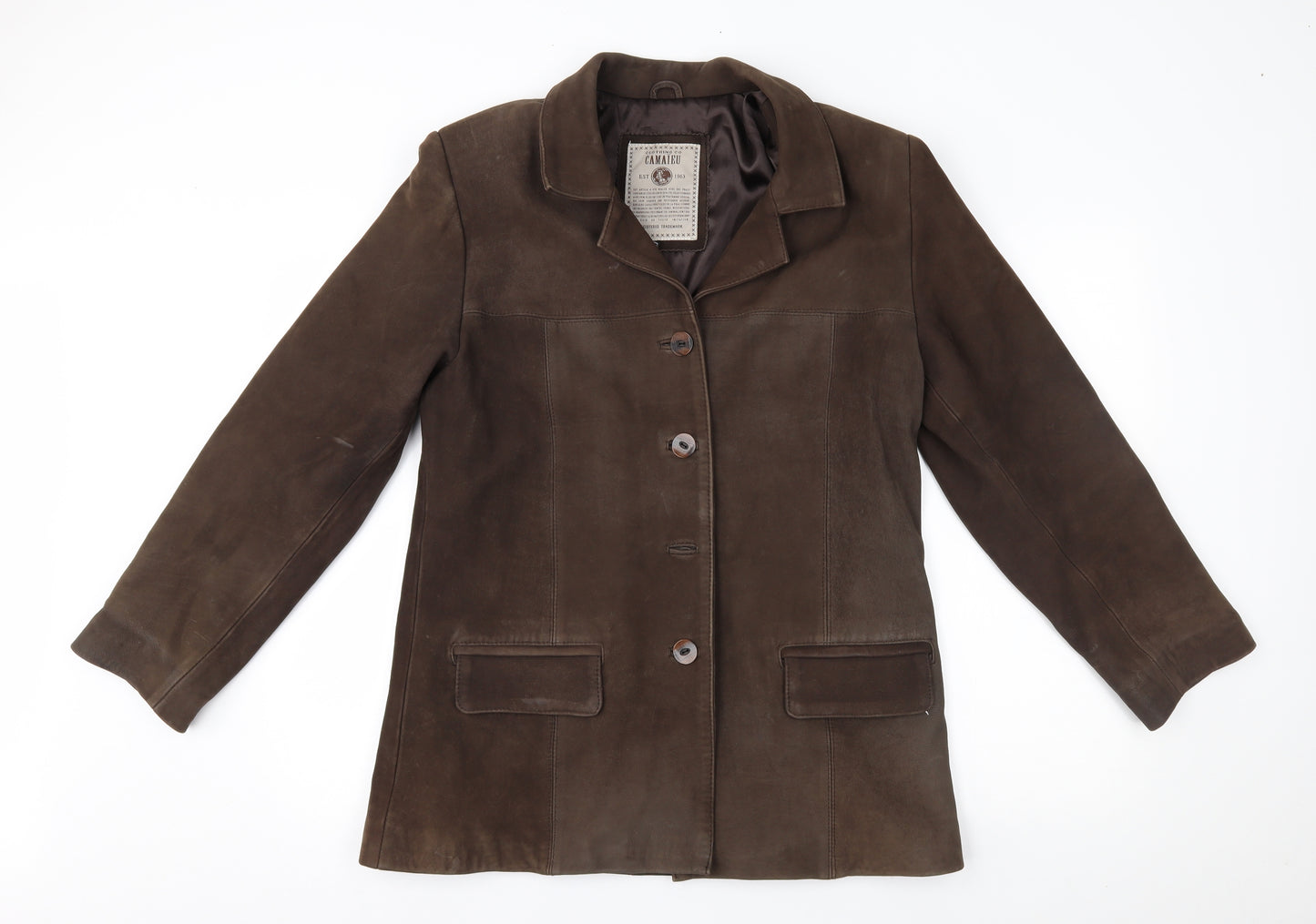 camaieu Womens Brown   Pea Coat Coat Size L  - suede