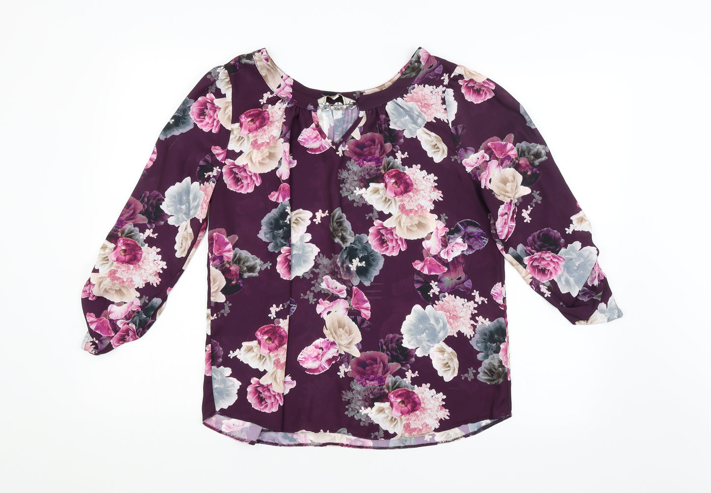 Billie & Blossom Womens Purple Floral  Basic Blouse Size 14