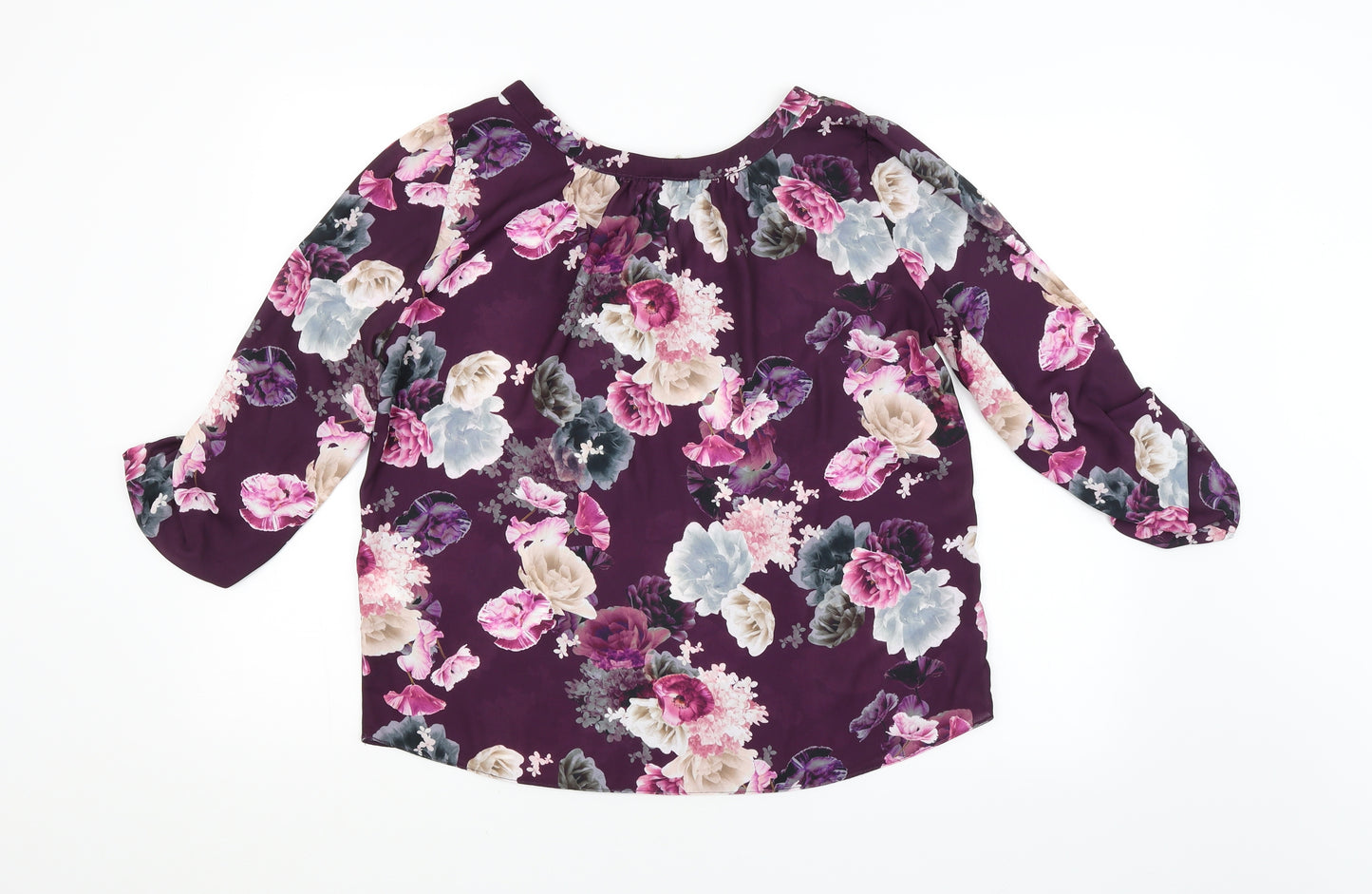 Billie & Blossom Womens Purple Floral  Basic Blouse Size 14