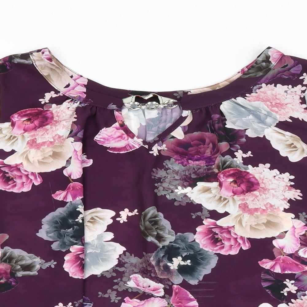 Billie & Blossom Womens Purple Floral  Basic Blouse Size 14