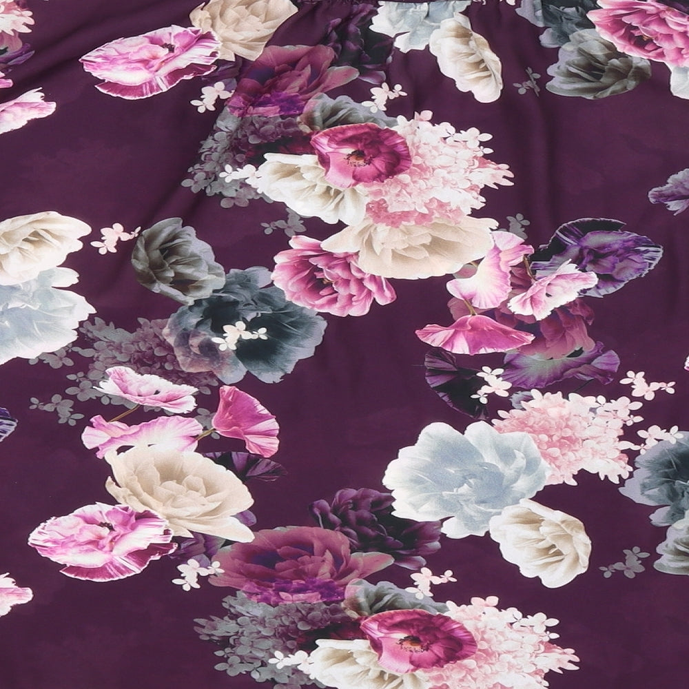 Billie & Blossom Womens Purple Floral  Basic Blouse Size 14