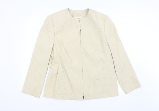 Front view of Dinomoda women’s beige jacket, size UK 16