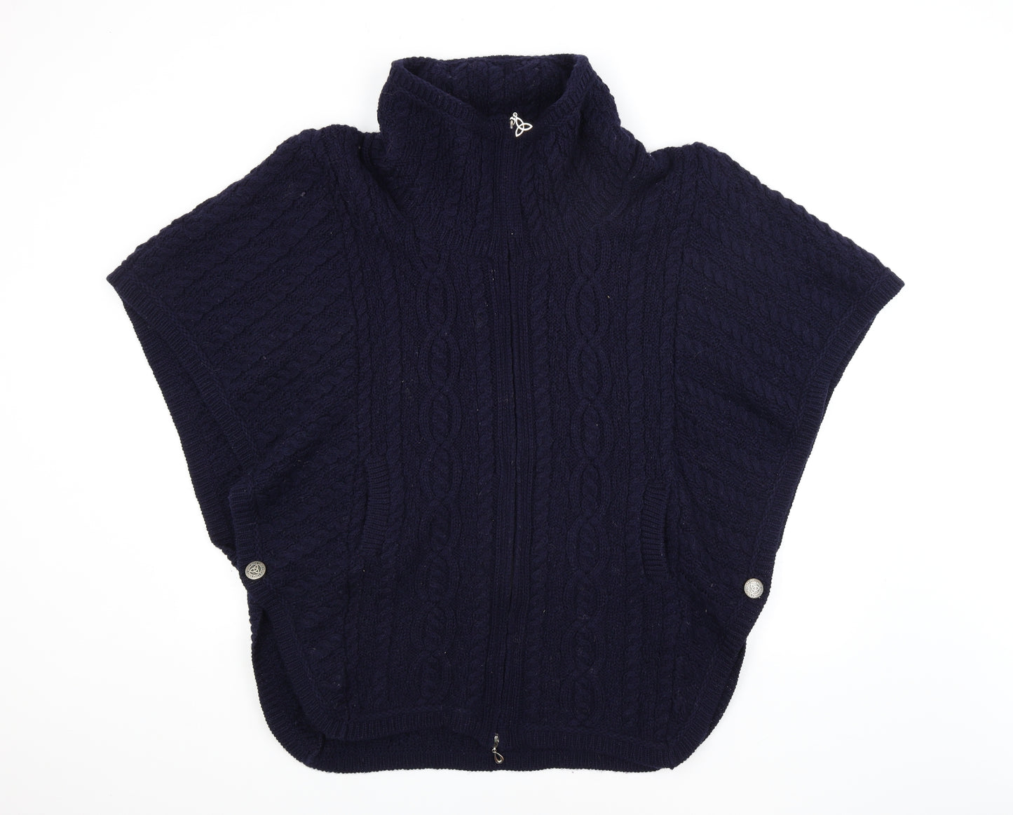 Aran Crafts Womens Blue Argyle/Diamond  Wrap Jumper Size M