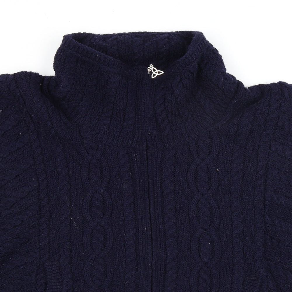 Aran Crafts Womens Blue Argyle/Diamond  Wrap Jumper Size M