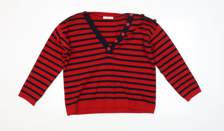 Mango Womens Red Striped Pullover Jumper Size M