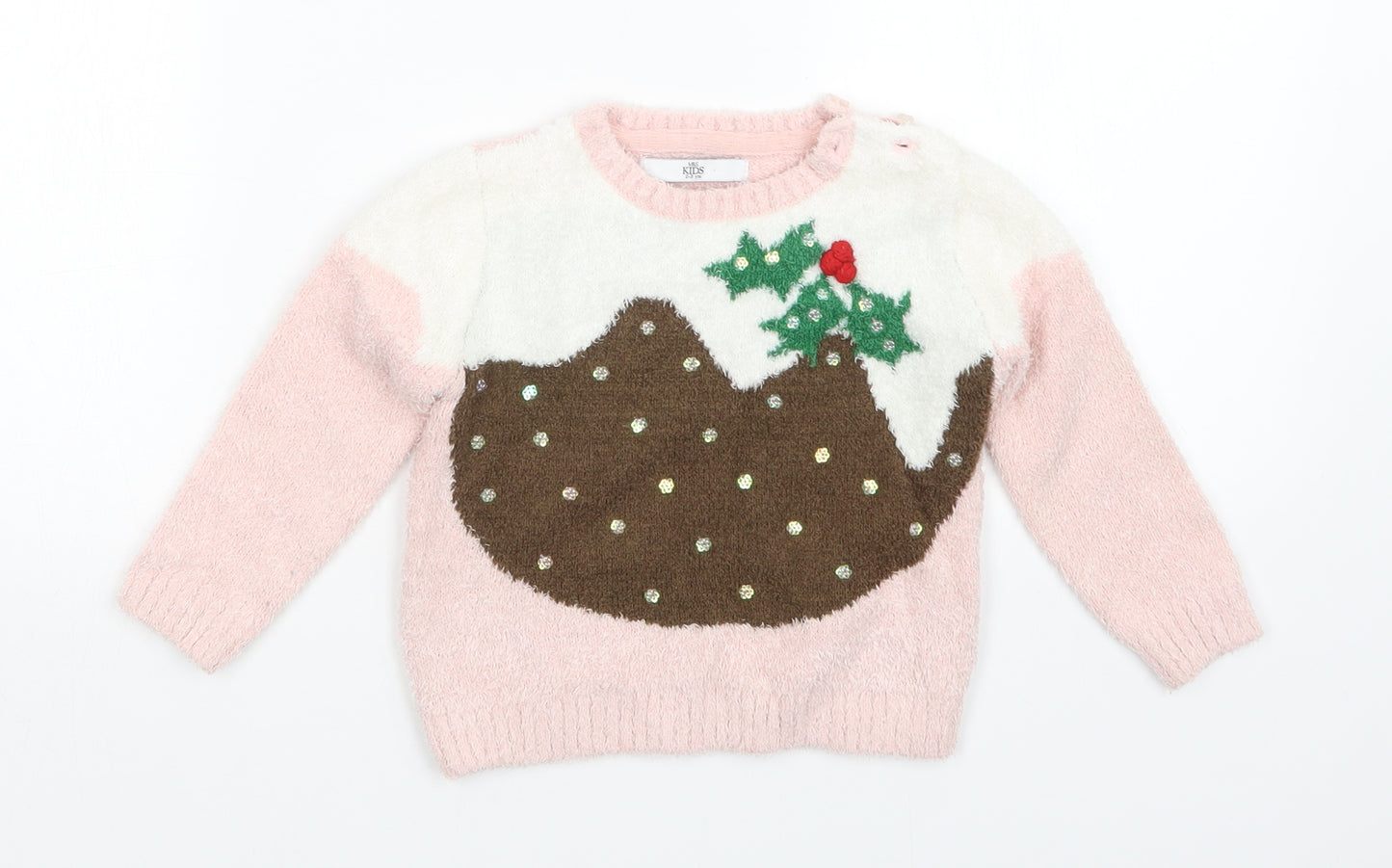 M&S Girls Pink   Pullover Jumper Size 2-3 Years  - Christmas