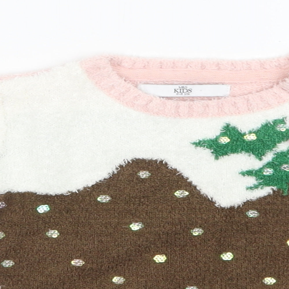 M&S Girls Pink   Pullover Jumper Size 2-3 Years  - Christmas