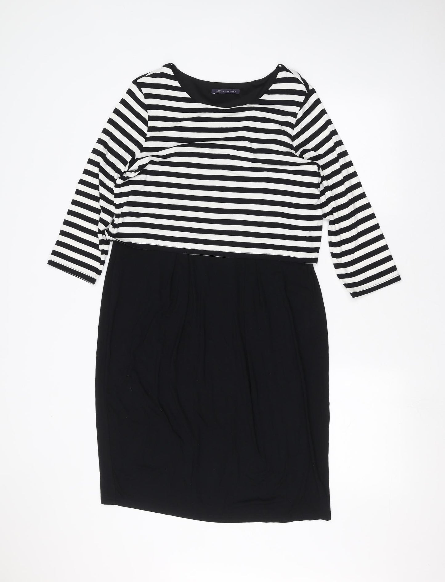 Marks and Spencer Womens Black Striped  Pencil Dress  Size 14