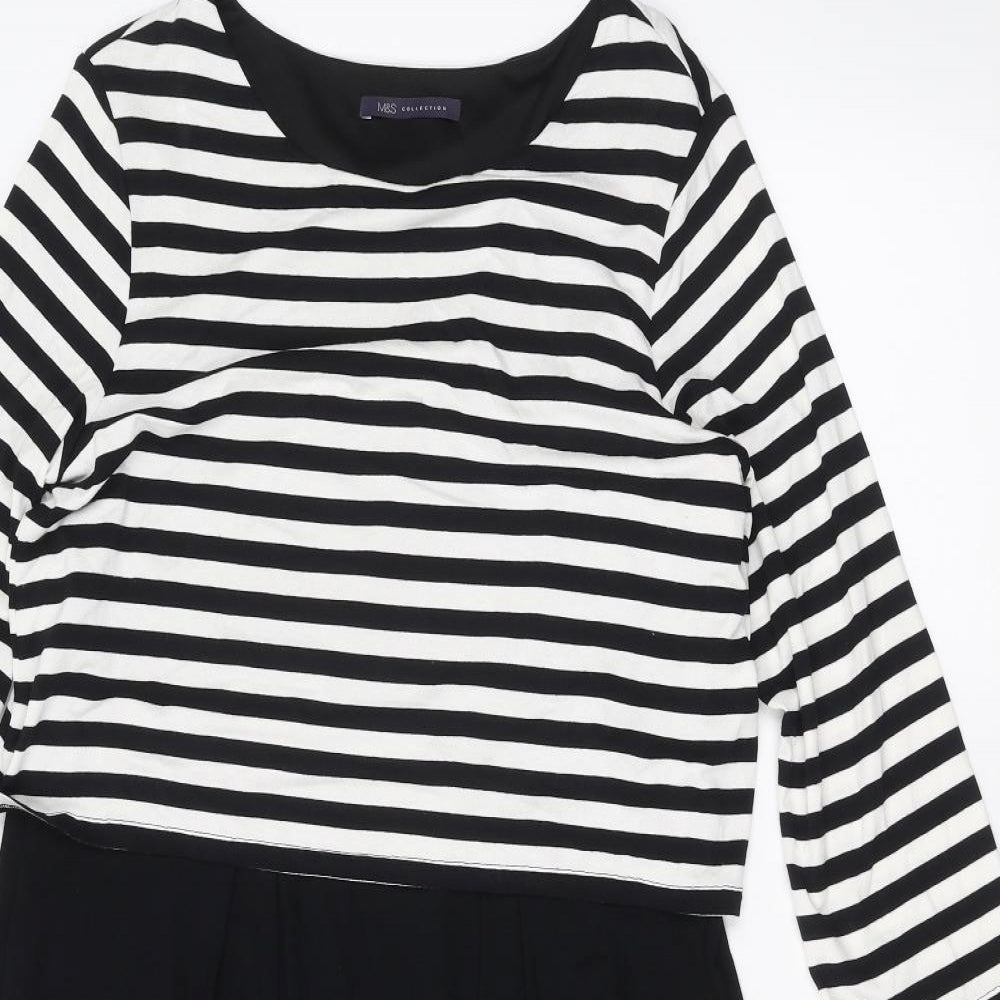 Marks and Spencer Womens Black Striped  Pencil Dress  Size 14
