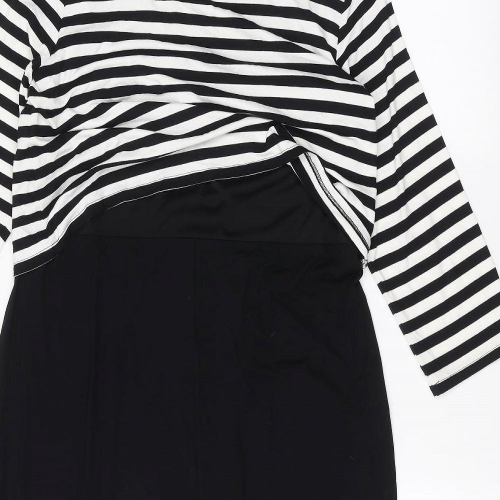 Marks and Spencer Womens Black Striped  Pencil Dress  Size 14