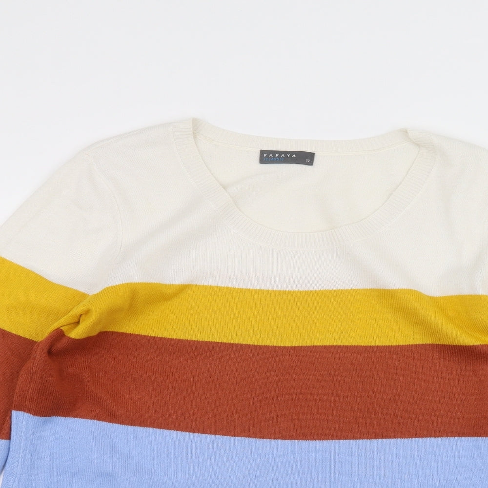 Papaya Womens White Striped  Pullover Jumper Size 12