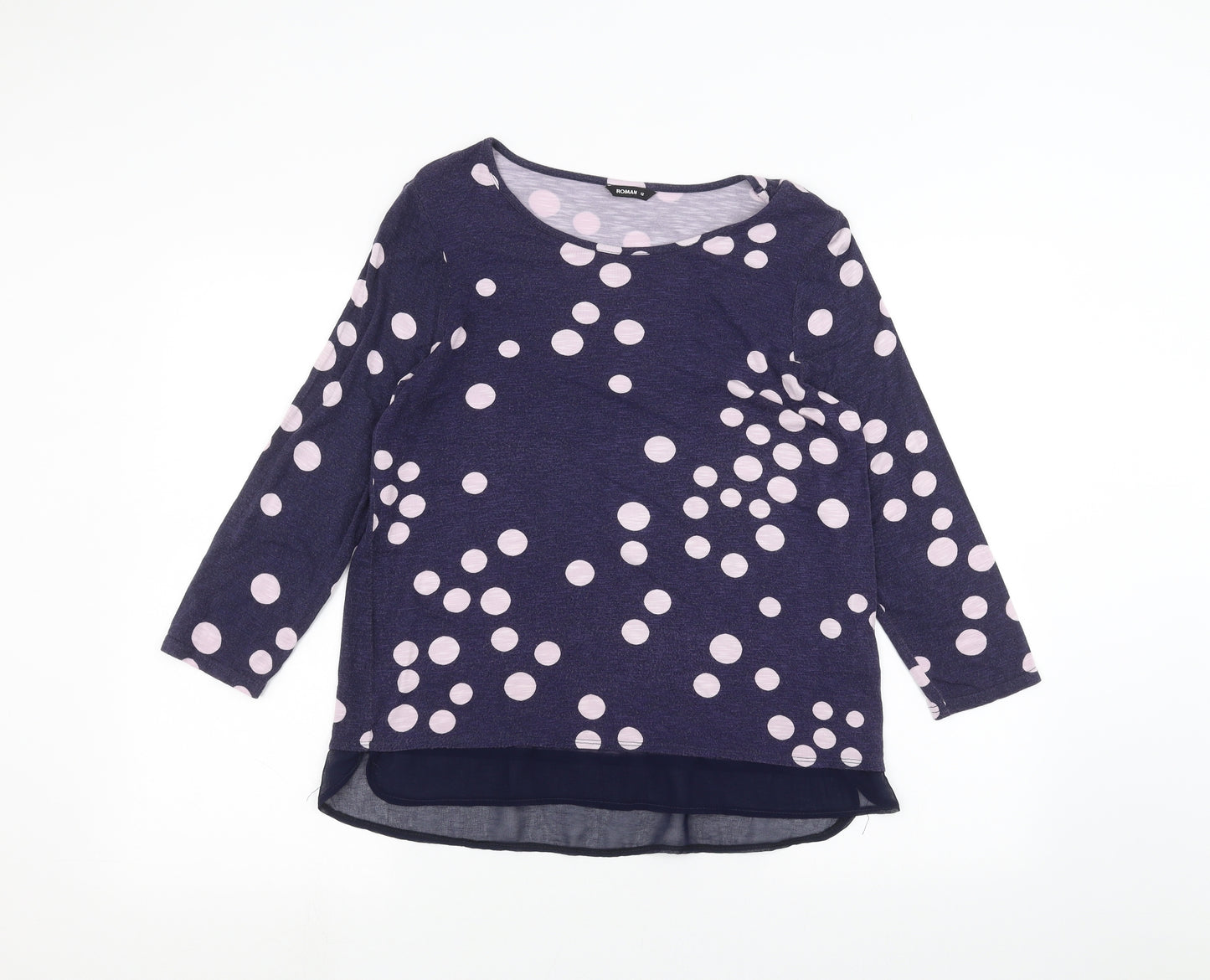 Roman Womens Blue Polka Dot  Basic T-Shirt Size 12